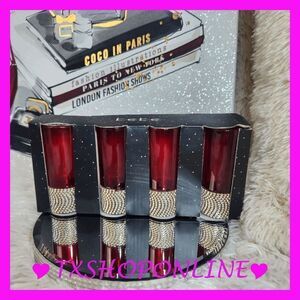 Bebe 4 pc Tall Red glass shooters set Gold Rhinestones NEW